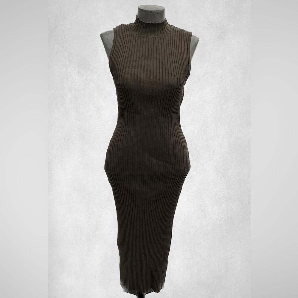 Vintage style fitted Turtleneck Knit fitted Sweater Dress Retro 80s M